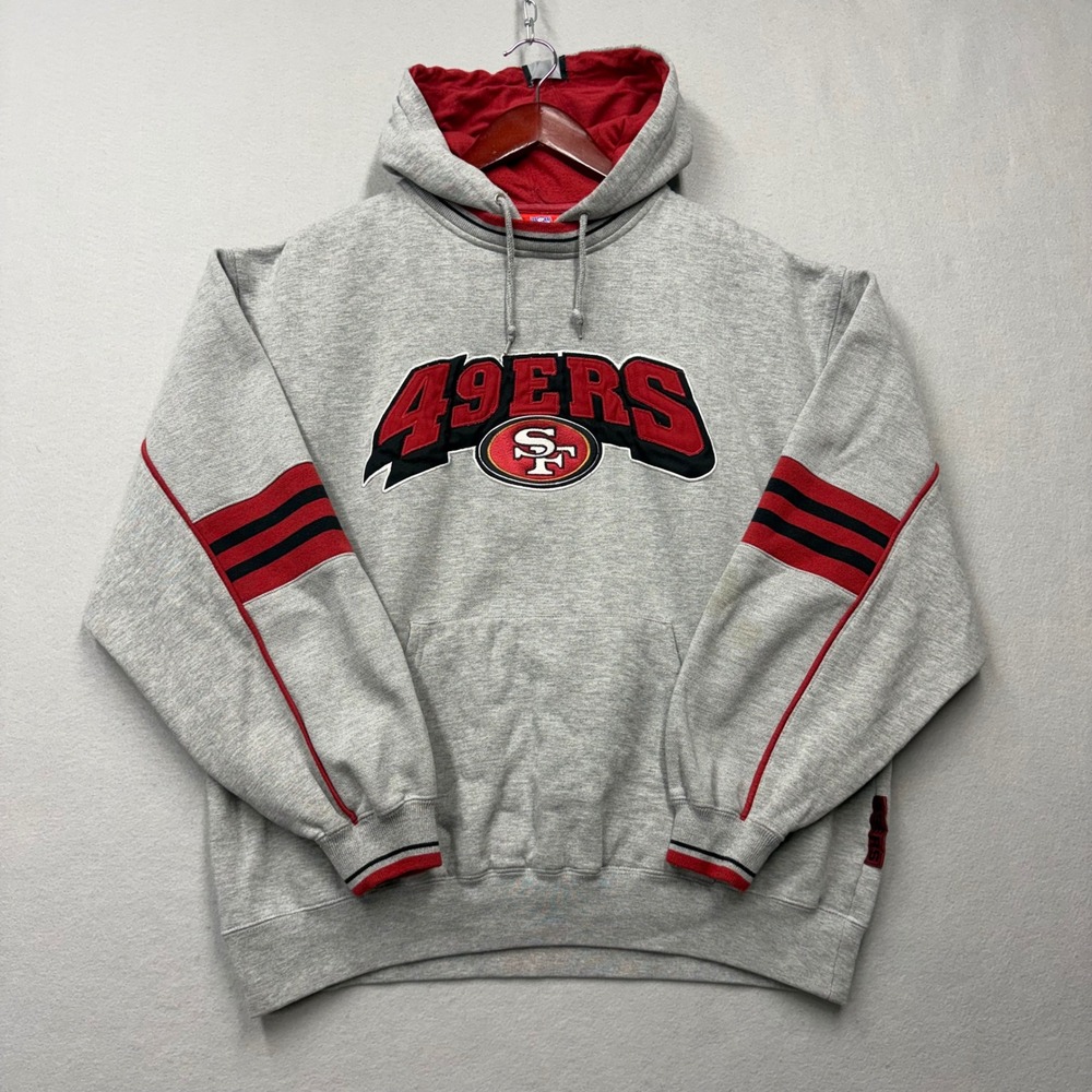 NFL Hoodie Mens L Grey San Francisco 49ers Embroidered Pullover Sweatshirt